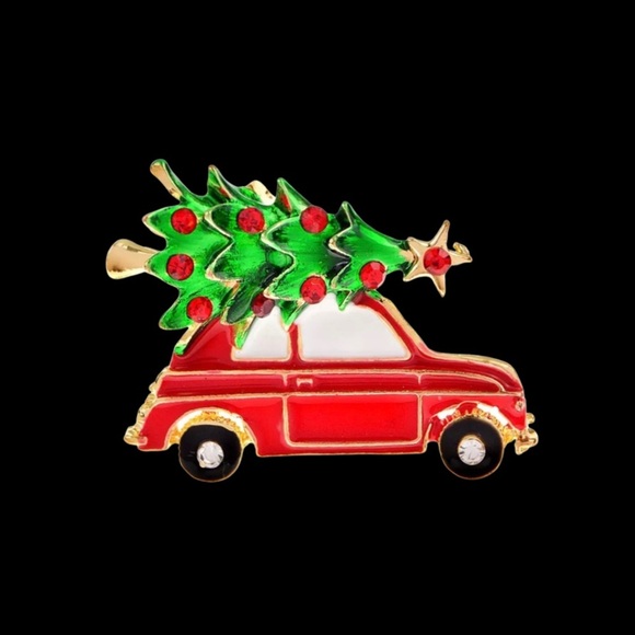 Red car with Christmas tree brooch. NWT - Picture 2 of 4